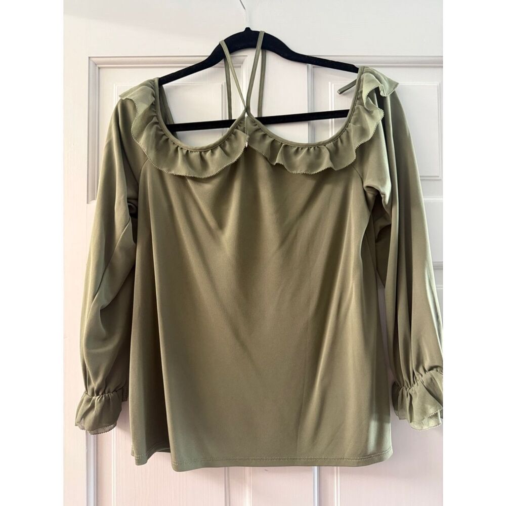White House Black Market green Ruffle Blouse